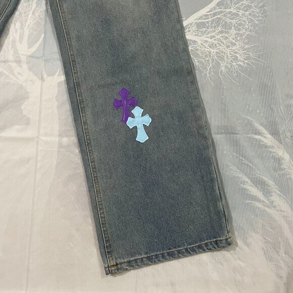 Chrome Hearts Light Blue Jeans With A Cross Pattern - Picture 2 of 6